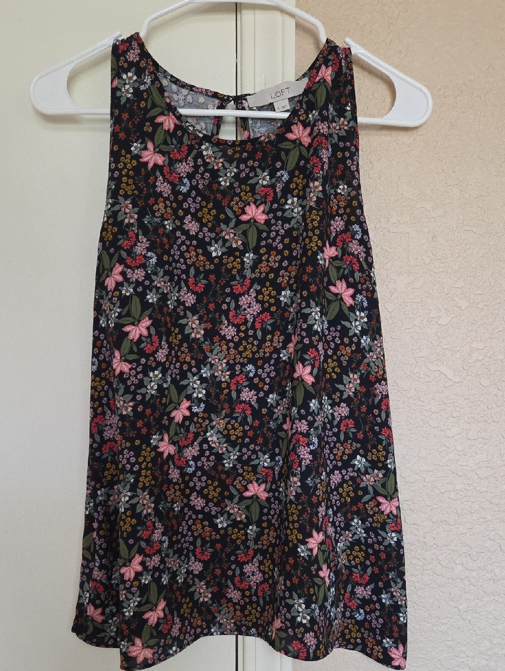 LOFT Dark Blue Floral Tank with Pink and Yellow Blooms